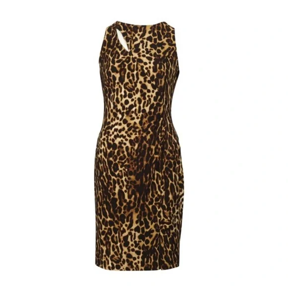 Ralph Lauren Leopard Print Keyhole Midi Dress - Picture 1 of 8